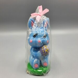 Vtg Kmart Easter Bunny Candle Blue Figurine Holding Egg Easter Spring Decor 4"